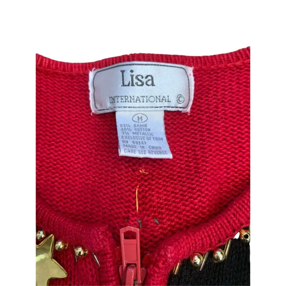 Ugly Christmas Holiday Party Sweater Color Block Snowman Trees Jingles Sz Medium - Picture 3 of 11